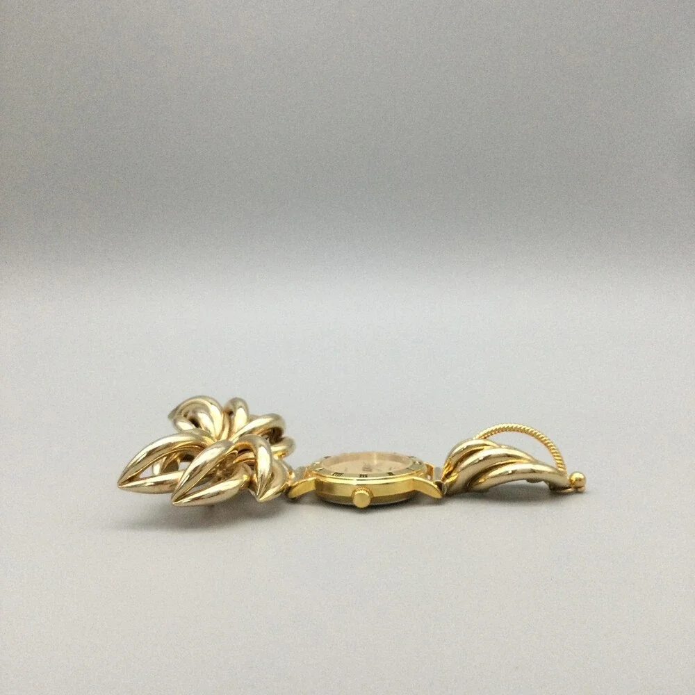 Tali Beverly Hills Nurse Brooch Watch Womens 24mm Gold Tone Leaf New Battery